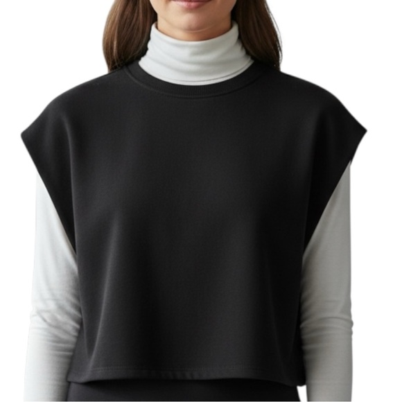 Zara Black Boxy Cropped Sweatshirt Cotton Top Vest Sleeveless | Cap Sleeves - Picture 2 of 8